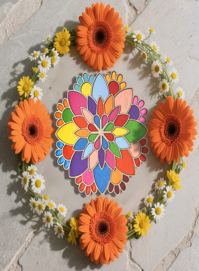 ام ال او ال ام سجادة رانجولي من MLOLM لتزيين ديوالي - قوالب استنسل خشبية قابلة لإعادة الاستخدام لرسم ماندالا زهرية، مثالية لصنع رانجولي، وزينة المهرجانات الهندية التقليدية ورأس السنة الجديدة (لا يشمل الرمل) - Image 4